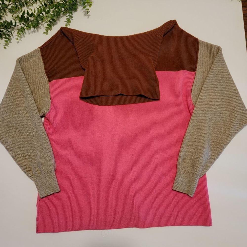 Free People Oversized Colorblock Turtleneck Sweater Pink Brown Size Small - Picture 4 of 11